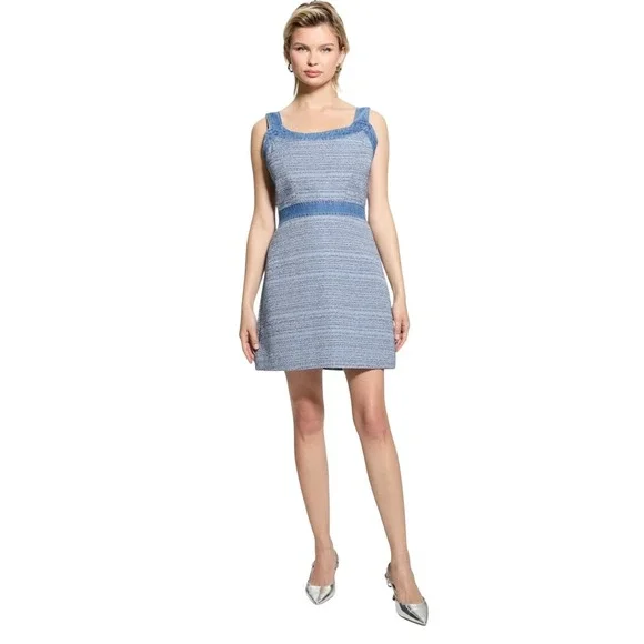 Guess NWT Elsie Tweed‎ and Denim Mini Dress Sleeveless Blue Size M